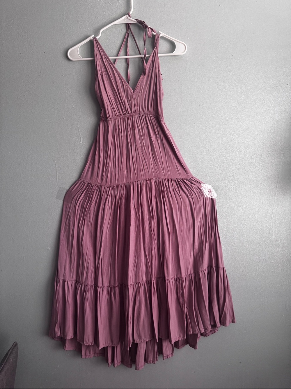 SHEIN Dusty Mauve Tiered V-Neck Maxi Dress